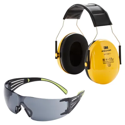 Produktbild von 3M™ SecureFit™ 400 Schutzbrille + 3M™ Peltor™ Optime™ Komfort-Kapselgehörschutz H510A