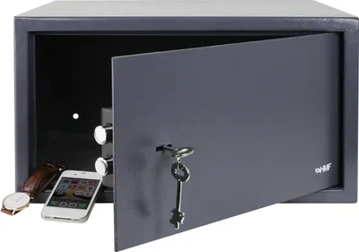 Produktbild von HMF Möbeltresor Anthrazit, 45 x 25 x 36,5 cm, Stahl, 4 mm, mit Schlüssel, Doppelbolzenverriegelung, passend für Laptop & Ordner, für Hotel, Büro & Zuhause, 49204-11