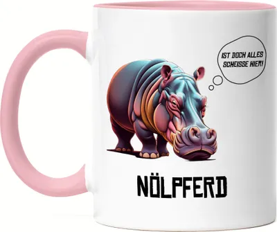 Produktbild von Nölpferd Ist doch alles scheiße hier Tasse Rosa Wortwitz Sarkasmus Genervt Arbeit Büro
