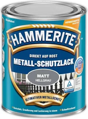 Produktbild von Hammerite Metall-Schutzlack Matt, Fertig gemischt, Zaun, Möbel, Treppe, Fenster, Metall, Nicht-eisenhaltiges Metall, Matte Oberfläche, Grau, 10 m²/L, Hellgrau
