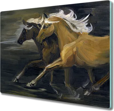 Produktbild von Coloray Herdabdeckplatte 60x52 cm Schneidebrett Kochplattenabdeckung Küchenbrett Hackbrett - Tiere Pferde