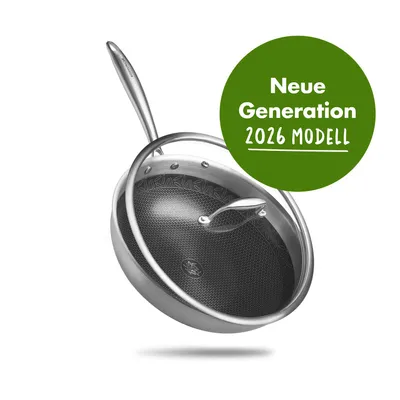 Produktbild von Reishunger Premium Edelstahl Wok – 28 cm Durchmesser – keramische Antihaft-Beschichtung – Frei von PFAS, PFOA und PTFE – Für alle Herdtypen geeignet