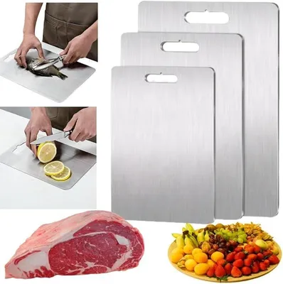 Imagen del producto de Conjunto de tablas de cortar Titanio: 3 tablas de cortar de titanio, de 0,2 cm de grosor, aptas para alimentos, de doble cara, para carne, frutas, verduras y pan
