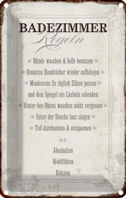 Zdjęcie produktu dla vianmo Blaszany znak 30x20 cm Badezimmer Regeln Haus