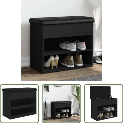 Zdjęcie produktu dla The Living Store Ławka na buty czarna 62x32x50 cm Materiał drewnopochodny