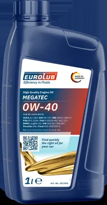 Produktbild von 1 Liter EUROLUB 0W-40 MEGATEC BMW Longlife-01 Fiat 9.55535-M2 Fiat 9.55535-N2 Fiat 9.55535-Z2 MB 229.3 MB 229.5 PSA B71 2296 Porsche A40 VW 502 00 VW 505 00