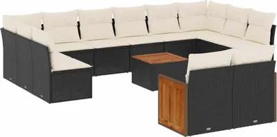Produktbild von vidaXL 13-tlg. Garten-Sofagarnitur mit Kissen Schwarz Poly Rattan