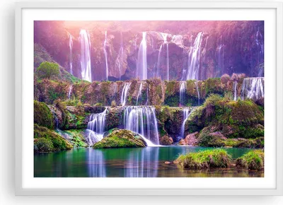 Produktbild von Gerahmtes Poster - Weißer Rahmen - Wasserfall Natur - 70x50 cm - Wand Bild - Wanddeko - Wandbilder - Kunstposter - Wandposter - Bilderrahmen - Bilder - Kunstdruck - Wandbild - P2WAA70x50-3893