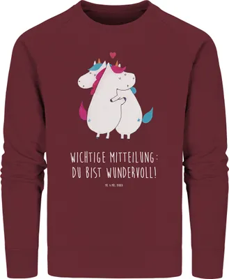 Produktbild von Mr. & Mrs. Panda Baumwoll Pullover Einhorn Mitteilung Größe XXL - Burgundy - Geschenk, Pulli, Spruch, Rundhals, Einhörner, Sweatshirt, Unicorn, Sweater, Valentinstag