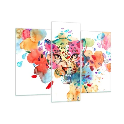 Produktbild von Bilder auf glas - Farbe Konzept Katze - 130x100cm - Glasbilder - Wandbilder - Kunstdruck - zum Aufhängen bereit - Wanddekoration aus Glas - Glas Bilder - Wandbild auf Glas - 3 Teile - GCB130x100-3068