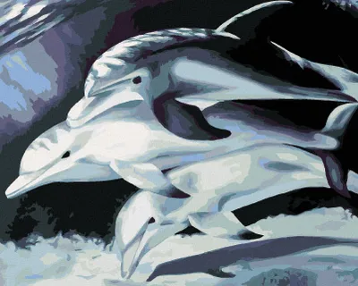 Image de Zuty - Peinture diamant - TROIS DAUPHINS, 40 x 50 cm, sans cadre et sans tension de la toile