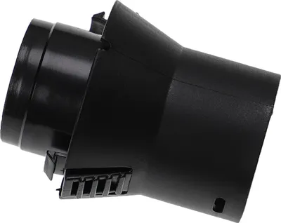 A black plastic adapter for a vacuum cleaner hose.