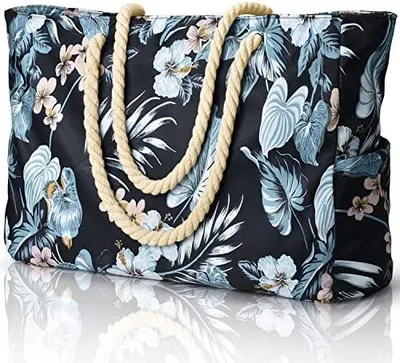 Produktbild von Strandtasche mit Reißverschluss Wasserdicht Badetasche Groß Schwimmbad Tasche Strandtasche XXL Familie Einkaufstasche Faltbar Umhängetasche Tragetasche Shopping Bag