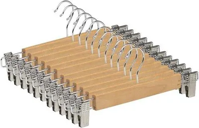 Productafbeelding van Houten Kleerhangers met Klemmen - 12 Stuks voor Rokken en Broeken