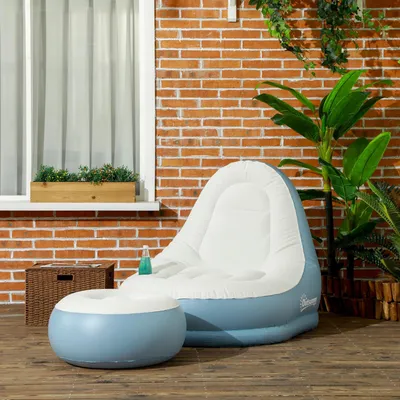 Produktbild von Aufblasbarer Sessel - Outdoor Luftsessel - S-förmiges Design - Kunststoffgestell - Klassischer Stil - 125 x 100 x 87 cm - Weiß Blau