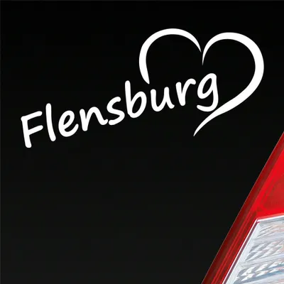 Produktbild von Auto Aufkleber Flensburg Herz Stadt City Liebe Love 18,5x8 cm Weiss Glanz Sticker Heckscheibenaufkleber
