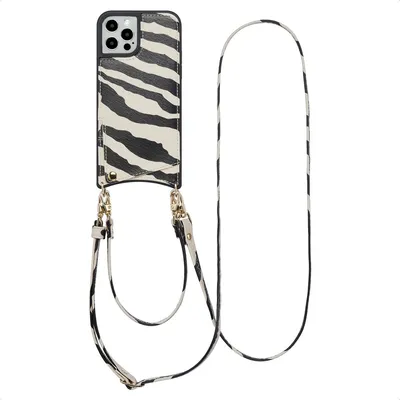 Image de Coque Selencia Nova avec cordon et porte-cartes pour Apple iPhone 12 (Pro) - Zazzy Zebra