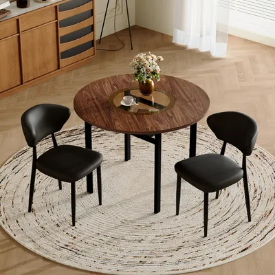 Immagine prodotto di Set di due sedie da pranzo, schienale ovale, realizzate in legno, con maniglia per il trasporto e imbottitura (marrone e nero)
