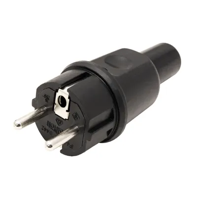 Obrázek produktu pro BACHMANN Konektor síťový 250V/16A, samec, CEE 7/7, na kabel, gumový, černý (913.169) (19.07.3766)