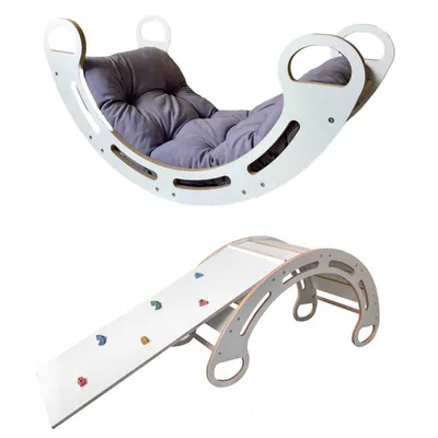 Obrázek produktu pro Montessori houpačka s polštářem (v šedé barvě) a skluzavkou. Bílá, 85 cm, 5 v 1, 7 v 1