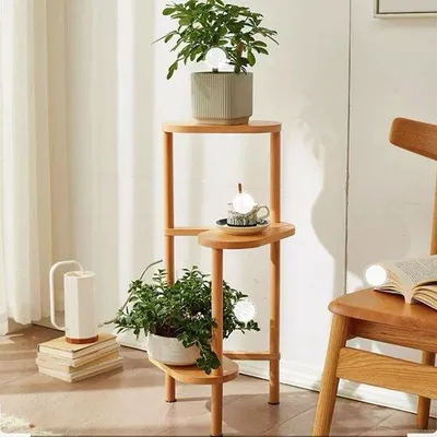Produktbild von Famanu Pflanzen Ecke Stand - Bamboe - 3 Etagen - Pflanzen und Blumen - Natürliches Holz - 84,5 cm