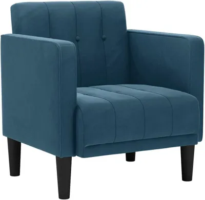 Produktbild von Blauer Samtsessel mit Armlehnen, 70,5 x 67 x 74,5 cm, Federkern-Schaum-Polsterung, Sperrholzgestell und modernem Design für Wohnzimmer, Schlafzimmer und Büro