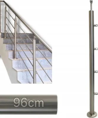 Obrázek produktu pro Sloupek zábradlí - Nerezová ocel - 96 x 4,24 cm - Mezisloupek - 4 osové úchyty - Nastavení úhlu - Vnitřní a vnější - Schodišťové zábradlí