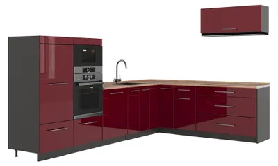 Imagen del producto de Cocina esquinera Vicco Fame-Line Rojo Burdeos alto brillo/Antracita 327 x 227 cm, ET Roble, Model 64369