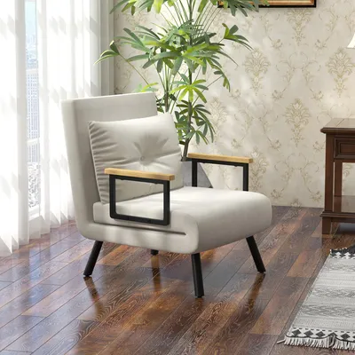 Produktbild von Sweiko Relaxsessel im Skandidesign, Liegesessel, Lesesessel. ink. Kissen mit Knopfhefung, Cremeweiß
