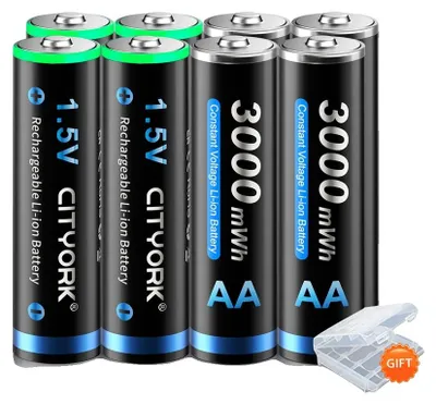 Obrázok produktu pre Nabíjateľná batéria AA, kapacita 3000 mWh, technológia lítiovo-iónových batérií, 8 kusov batérií AA
