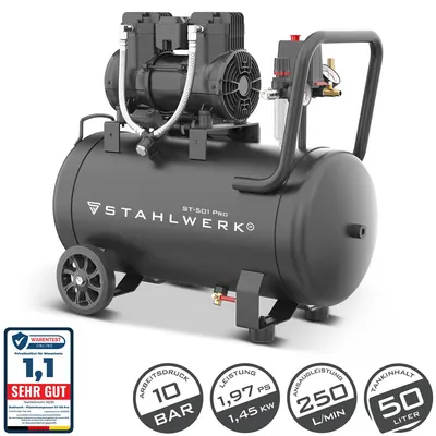 Produktbild von STAHLWERK Kompressor 10 bar 50 L 1,97 PS 1,45 kW 250 l/min Druckluftkompressor