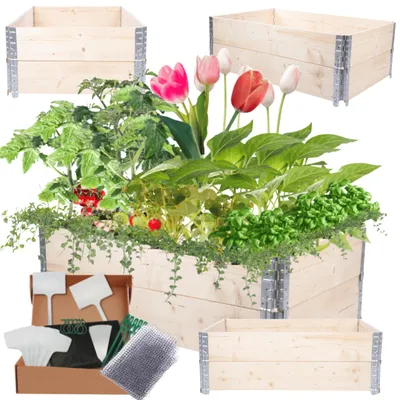 Produktbild von MODO24 Hochbeet Holz, Pflanzrahmen, Kräuterbeet, Gemüsebeet, Massivholz Kiefer, Garten, 40x120x80 cm, Natur unbehandelt, ZP10