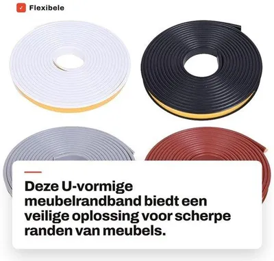 Produktbild von Kantenschutzband in U-Form - 5 Meter - Flexibel - TPE - Stoßschutz - Kantenschutz aus Gummi - Ideal für scharfe Kanten
