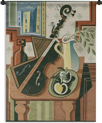 Produktbild von MuchoWow® Wandteppich Wandbehang Stilleben - Abstrakt - Geige 60x80 cm Tapisserie Dekoration Wandtuch - Decke - Wandtücher - Wohne