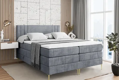 Produktbild von ALTDECOR Boxspringbett mit Gold Füßen, Matratze und Lattenrost, Topper, Polsterbett mit Bettkasten, Bett mit Stauraum H3- und H4- Matratze, Doppelbett -IDRIKO-FZ KING-180x200 - Grau Casablanca