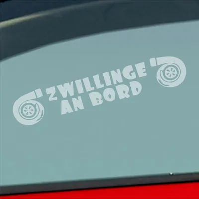 Produktbild von Auto Aufkleber Zwillinge an Bord Turbolader Turbo Twins 20x4 cm Milchglas Sticker Heckscheibenaufkleber