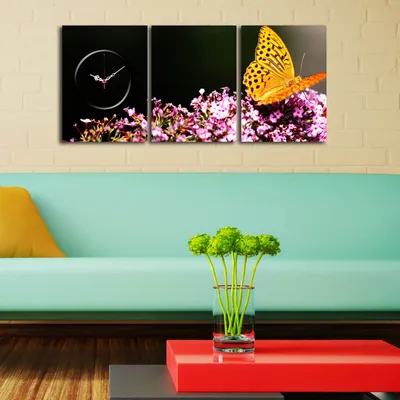 Produktbild von Opviq, 3P3040CS- CTY1684, Bunt, Wanduhren, 90 x 38 cm, 100% Wildleder -Leinwand
