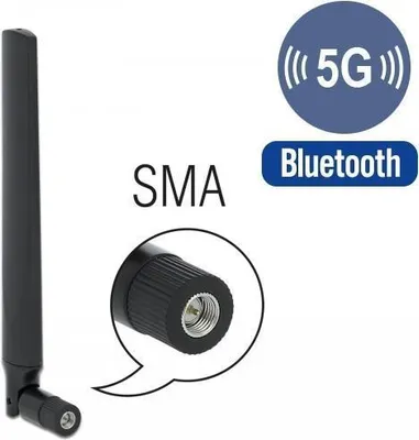 Produktbild von DeLOCK 5G LTE Antenne SMA Stecker -3,3 - 1,3 dBi omnidirektional mit Kippgelenk schwarz, 1,3 dBi, 50 Ohm, Omnidirektionale Antenne, SMA, Männlich, 3 - 6