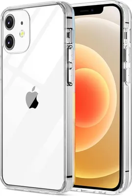 A clear protective case for an Apple iPhone 12 Mini is shown, with the phone inside the case.