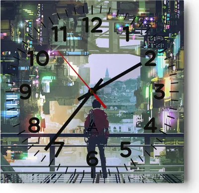 Produktbild von Wanduhr - Quadrat - Glasuhr - Stadt Brücke Haus - 30x30cm - Schleichendes Uhrwerk - Lautlos - zum Aufhängen bereit - Dekoration Modern - Wanddekoration aus Glas - C4AC30x30-4017