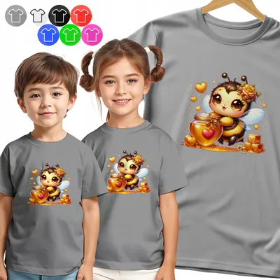 Zdjęcie produktu dla Koszulka Dziecięca T-Shirt - Pszczółka - Walentynki Serce Wzór - Xxs