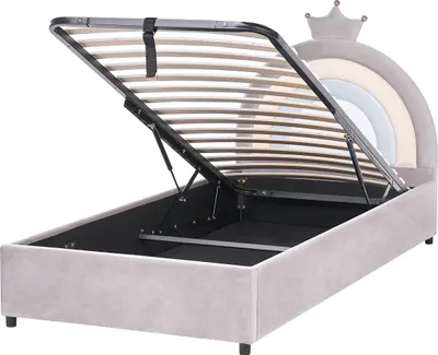 Obrázek produktu pro BELIANI Postel šedá samet 90 x 200 cm čalouněný rám postele s úložným prostorem čelo dětský pokoj moderní tradiční styl