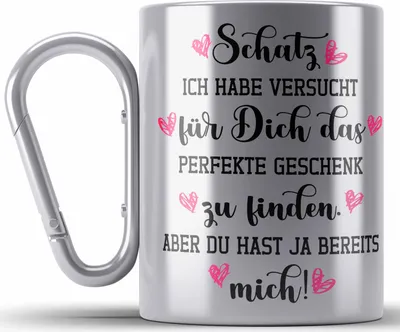 Produktbild von Trendation - Freundin Geschenk Edelstahl Tasse Karabiner Liebe Paare Valentinstag Valentinstaggeschenk Freund Schatz (Silber)