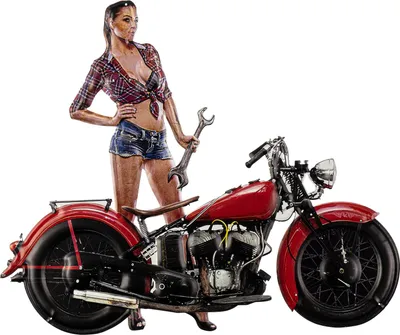 Produktbild von Moritz Blechschild 59 x 50 cm Biker Frau Mechanikerin Rockabilly Motorrad Deko Metallschild Retro Vintage Retro Sprüche lustig