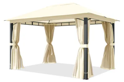 Produktbild von TOOLPORT Gartenpavillon 3x4 m ca. 220g/m² Dachplane Pavillon mit 4 Seitenteilen und 4 Moskitonetzen - champagner