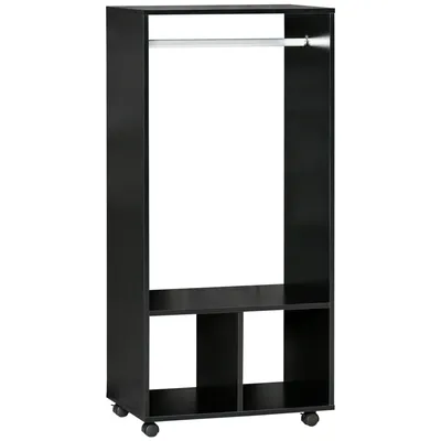 Image de Armoire HOMCOM, étagère, 2 compartiments, 4 roulettes pivotantes, dim. 60 L x 40 l x 128 H cm, noir