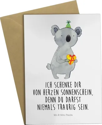 Produktbild von Mr. & Mrs. Panda Grußkarte Koala Geschenk - Weiß - genesungskarte, hochzeitskarten, Geburtstag, weihnachtskarten, Party, vatertagskarte, Klappkarte, einladungskarten