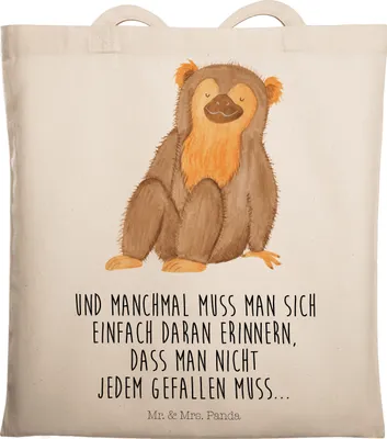 Produktbild von Mr. & Mrs. Panda dokumententasche Affe - Transparent - Geschenk, Selbstachtung, stofftasche baumwolle, Afrika, Shopping Tasche, Motivation, Respekt, Jutebeutel, Liebe