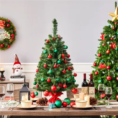 Produktbild von Yaheetech 90cm PVC Künstlicher Weihnachtsbaum mit Zementfuß, Mini Weihnachtsbaum, Tischdekoration für Weihnachten