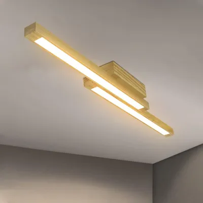 Image de ZMH Plafonnier LED Bois 90cm 3000K Blanc Chaud LED Moderne 2 flammes Intérieur Plafonnier 24W pour Salon Chambre Salle à manger Couloir